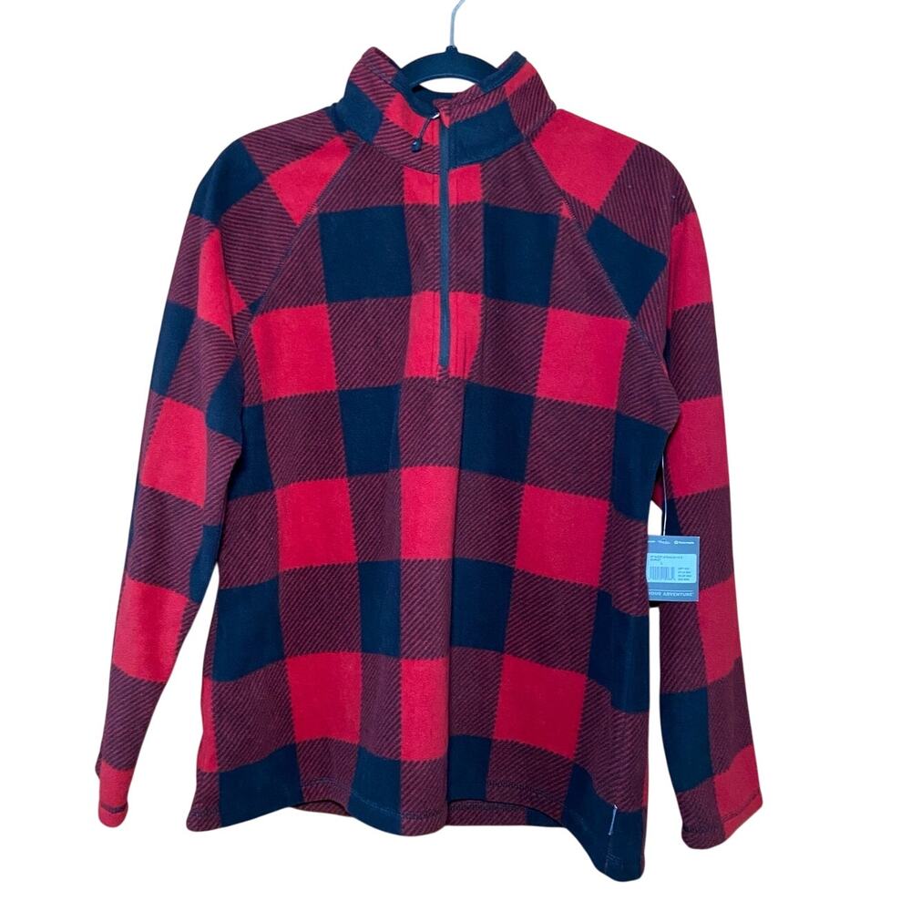 NWT - Eddie Bauer - Red Plaid Fleece Quarter Zip - Large P - Picture 2 of 5